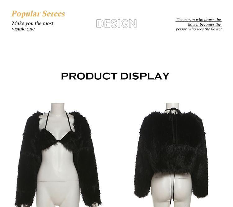 Set: Halter Plain Fluffy Bra Top + Bolero Product Image