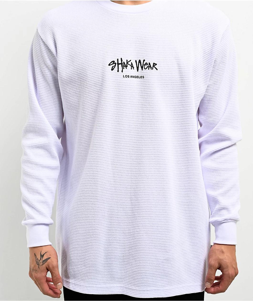 Shaka Wear Logo White Thermal Long Sleeve T-Shirt Product Image