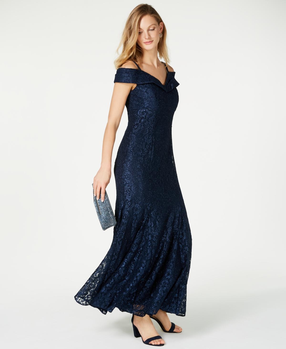 R & M Richards Off-The-Shoulder Lace Gown Product Image