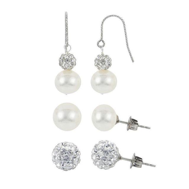 PearLustre by Imperial Sterling Silver Freshwater Cultured Pearl & Crystal Earring Trio Set, Womens Product Image