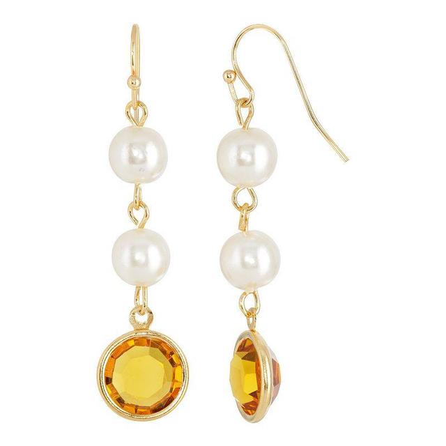 1928 Gold Tone Simulated Pearl & Crystal Drop Earrings, Womens, Yellow Product Image