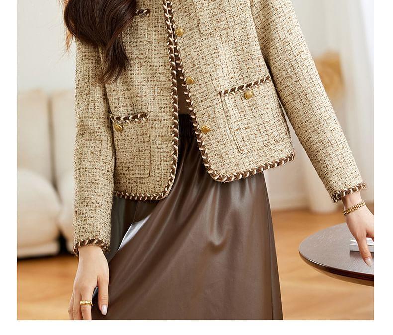 Round Neck Tweed Button Jacket Product Image