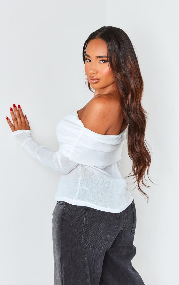 Shape White Sheer Mesh Foldover Bardot Long Sleeve Top Product Image