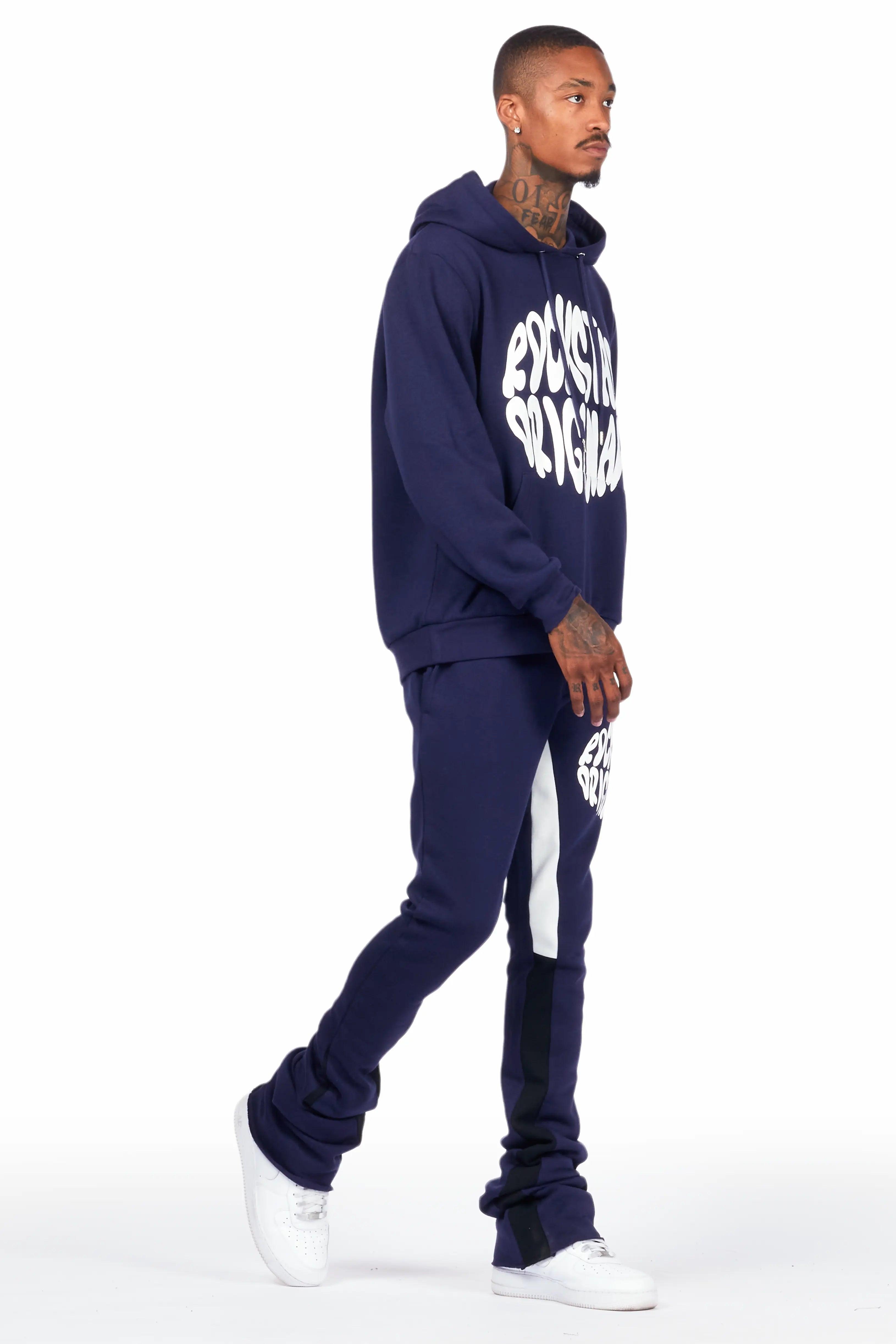 Sky Navy Graphic Hoodie/Super Stacked Pant Set Male Product Image