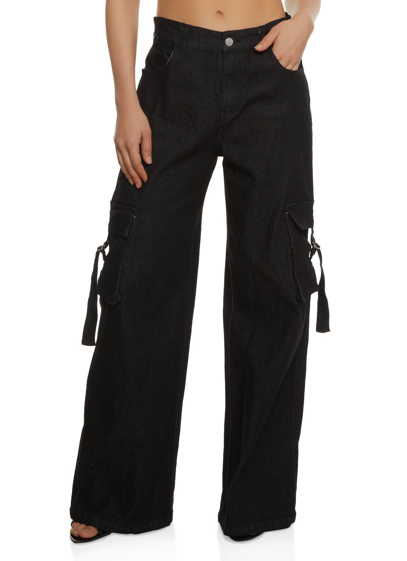 Womens Denim Cargo Wide Leg Pants Product Image