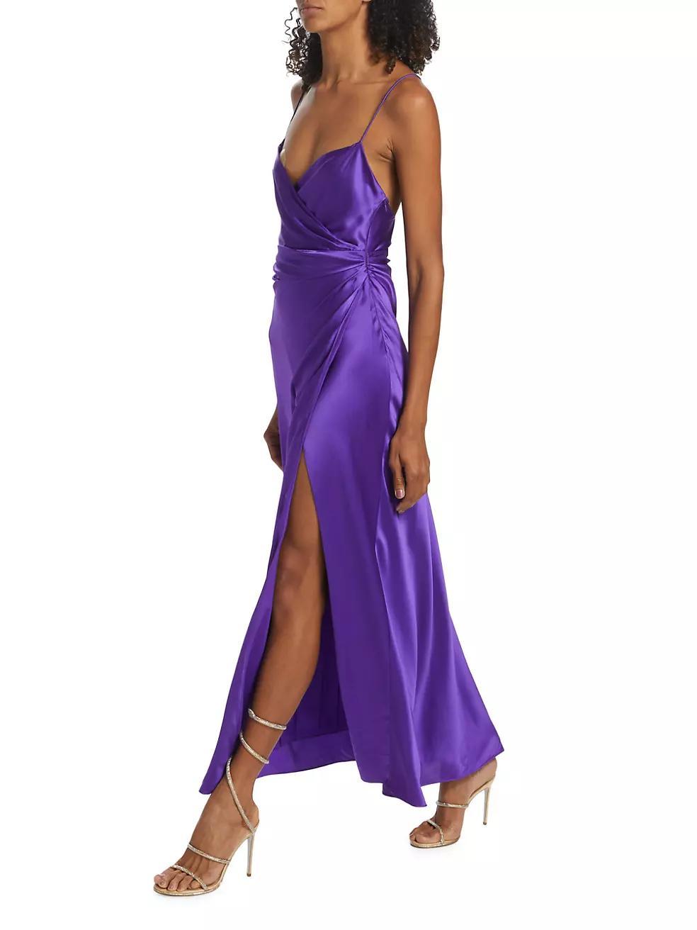 V-Neck Wrap Silk Gown Product Image