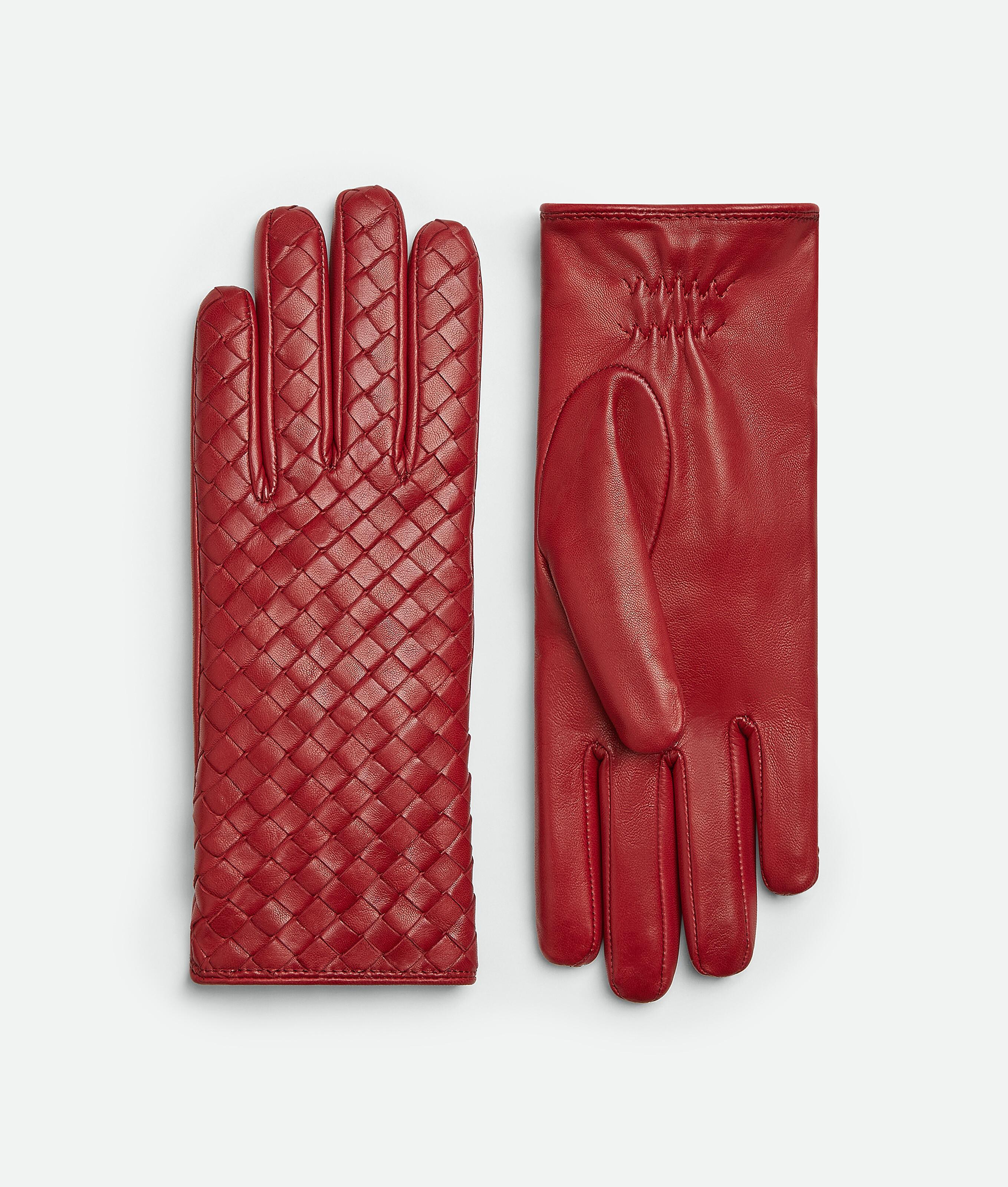 Women's Leather Intrecciato Gloves in Brick red Product Image