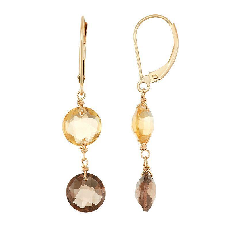 14k Gold Citrine & Smoky Quartz Drop Earrings, Womens, Multicolor Product Image