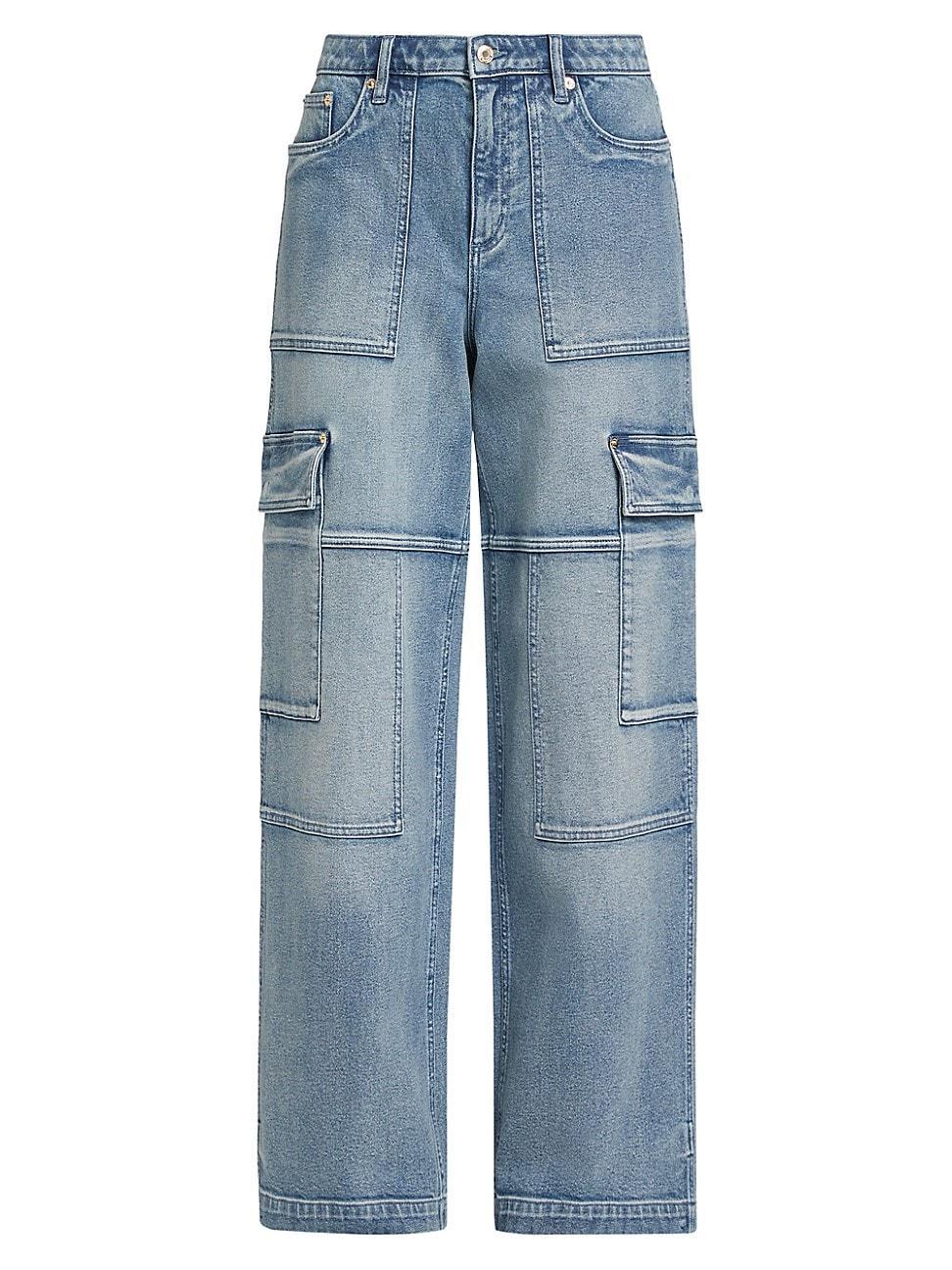 Womens Cotton-Blend Wide-Leg Cargo Jeans Product Image