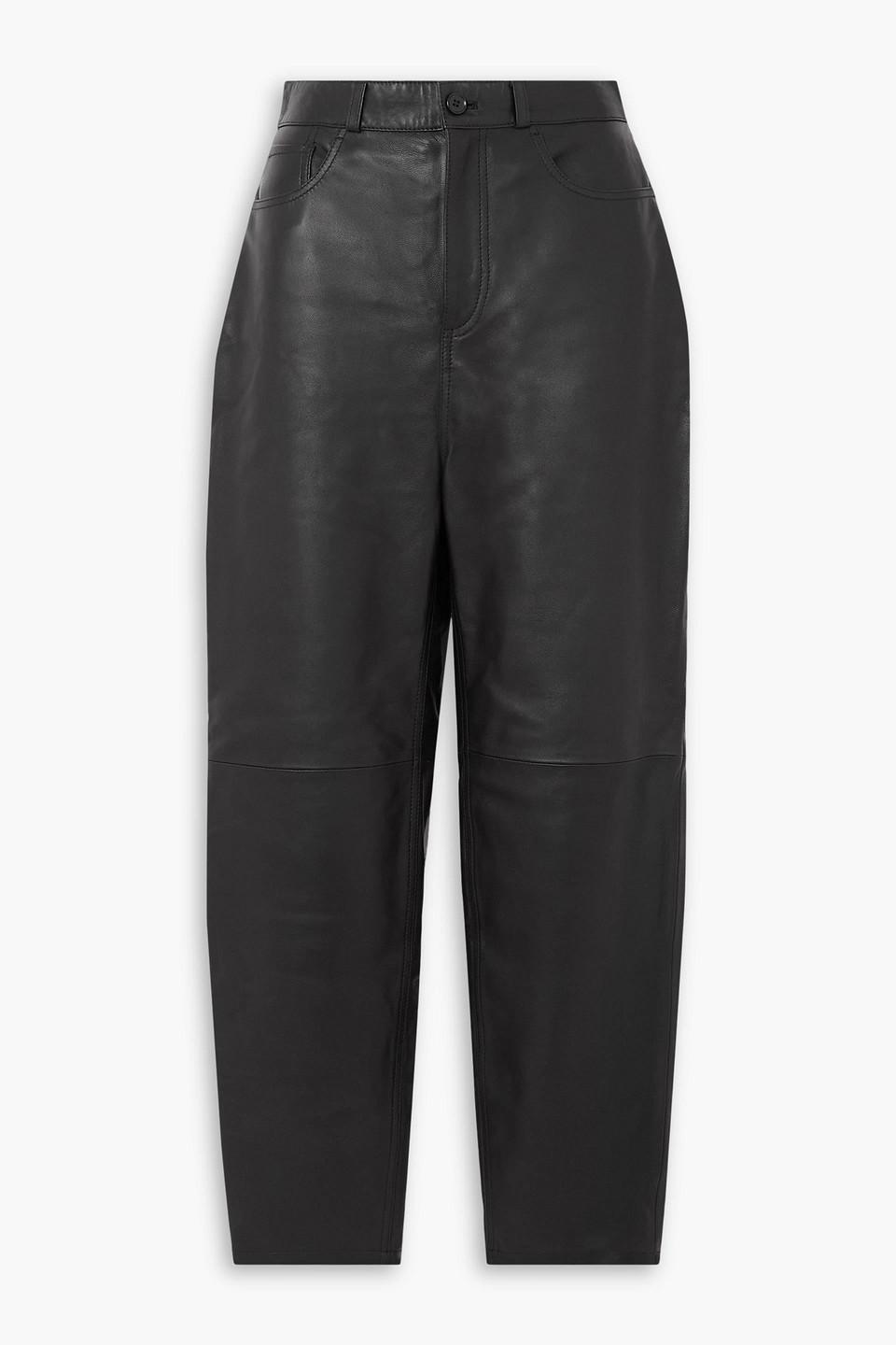 Cropped Leather Tapered Pants In Black product image