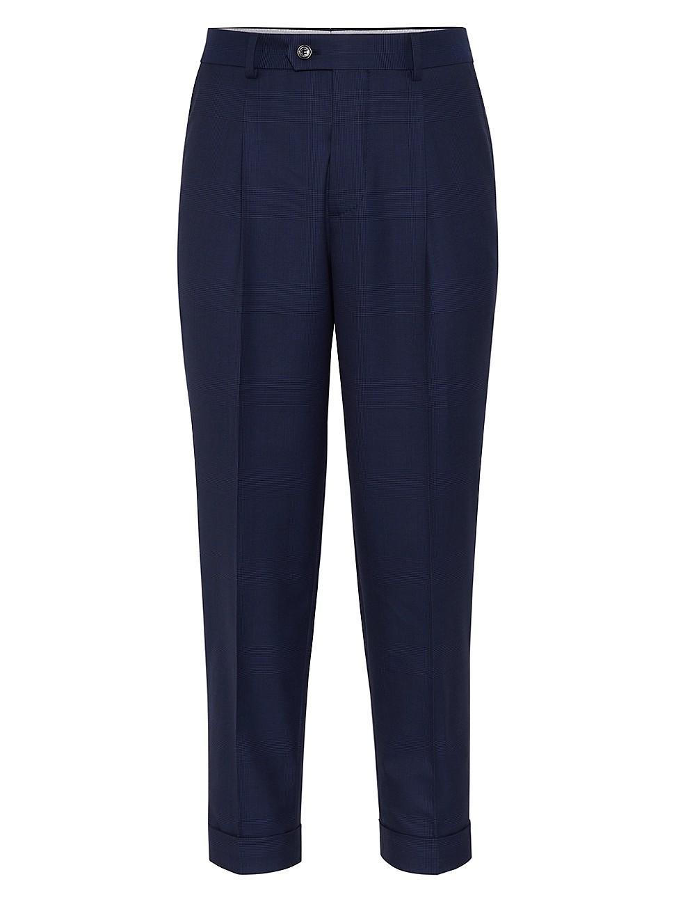 Mens Virgin Wool Prince of Wales Leisure Fit Trousers Product Image