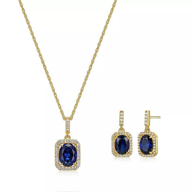 18k Gold over Silver Birthstone Drop Earrings & Pendant Necklace Set, Womens Cr Blue Blue Sept Product Image