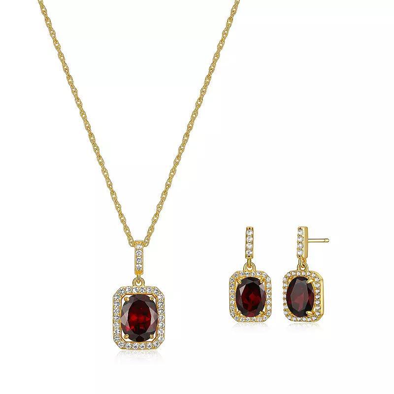 18k Gold over Silver Birthstone Drop Earrings & Pendant Necklace Set, Womens Genuine Red January Product Image