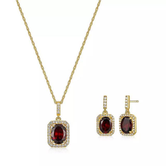 18k Gold over Silver Birthstone Drop Earrings & Pendant Necklace Set, Womens Genuine Red January Product Image