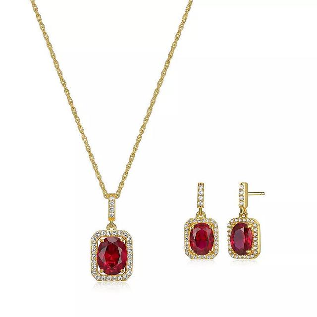 18k Gold over Silver Birthstone Drop Earrings & Pendant Necklace Set, Womens Created Red July Product Image