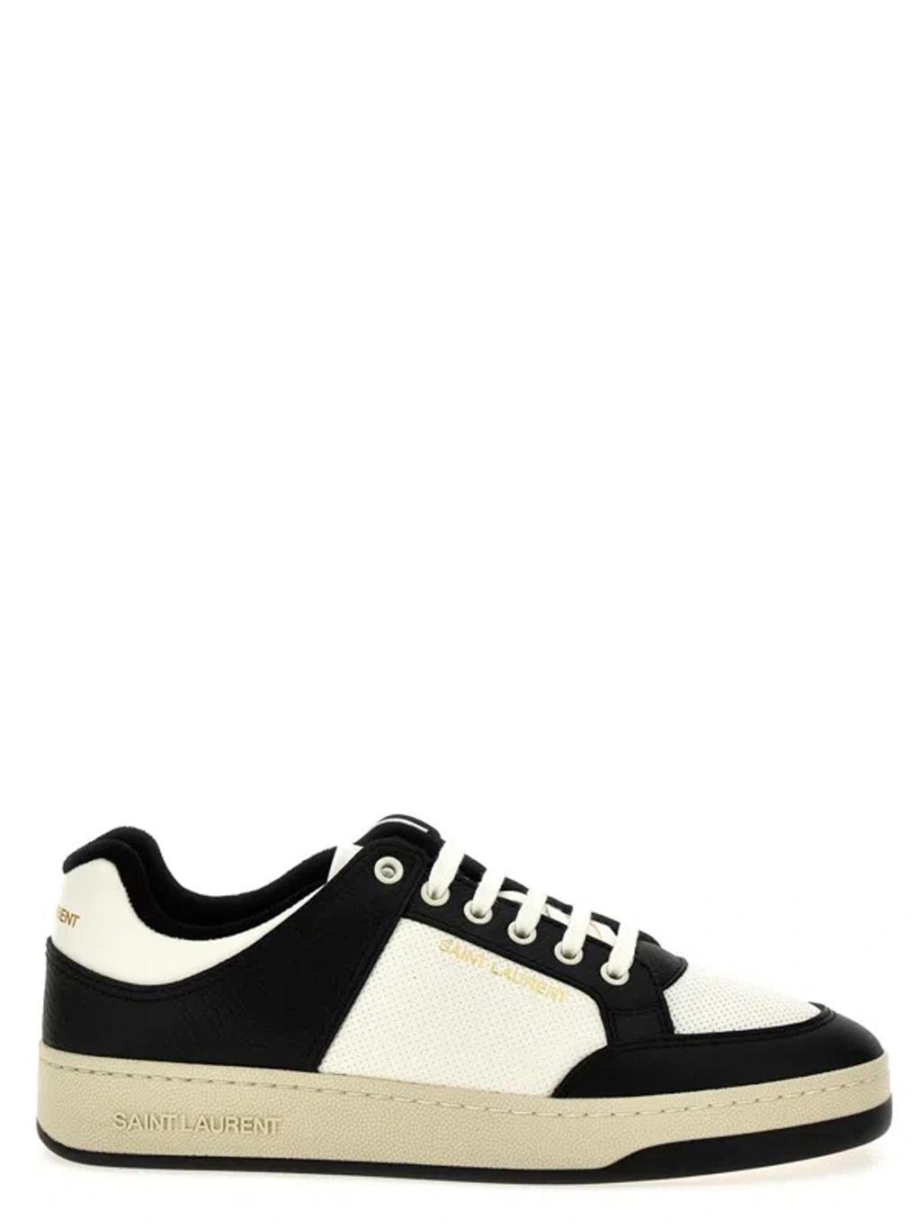 SAINT LAURENT Two-tone Leather Court Sl/61 Sneakers In Cofewhtblk Product Image