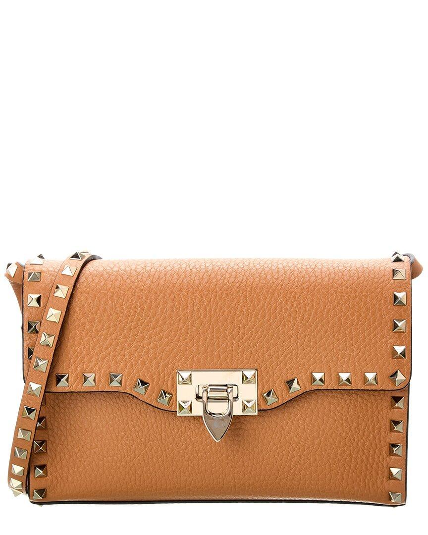 Valentino Rockstud Small Grainy Leather Crossbody In Brown Product Image