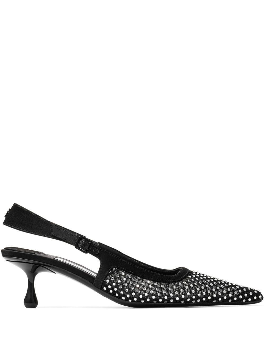 Amel 50 Crystal-embellished Mesh And Satin Pointed-toe Slingback Pumps In Black Product Image