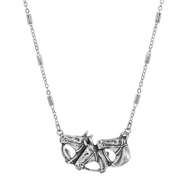 1928 Pewter Horse Heads Necklace, Womens, Silver Tone Product Image