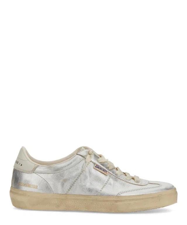 Soul-star Distressed Metallic Leather Sneakers In Silver Product Image