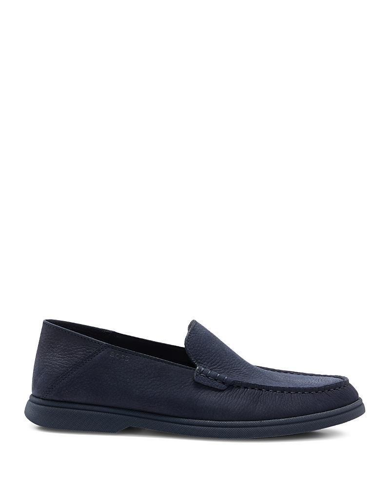Mens Nubuck Moccasins Loafers With Embossed Logo And Apron Toe Product Image