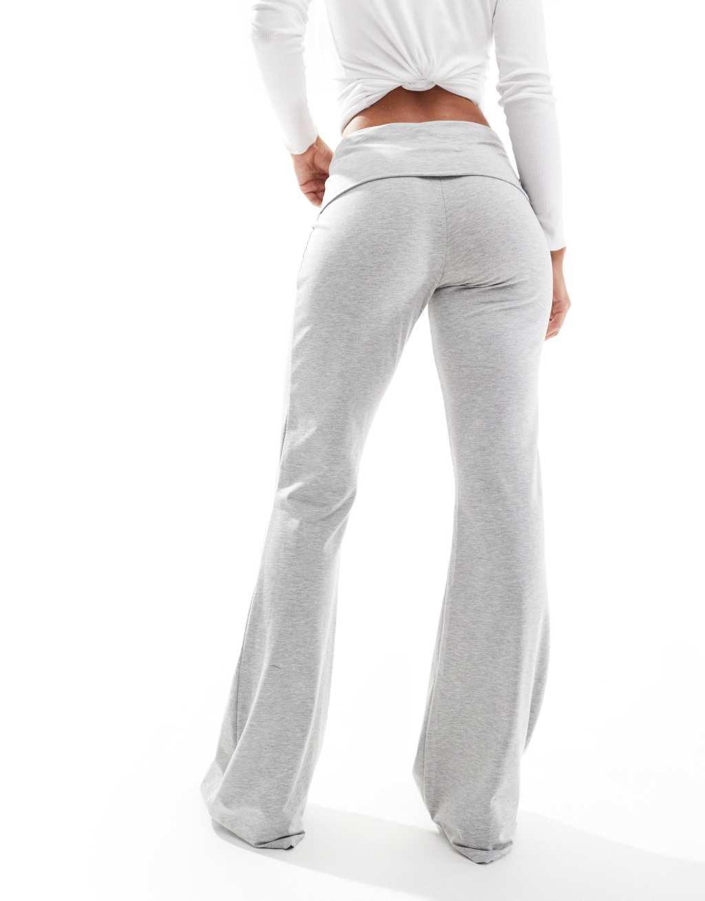 Pieces wellness fold over flared yoga pants in light heather gray Product Image