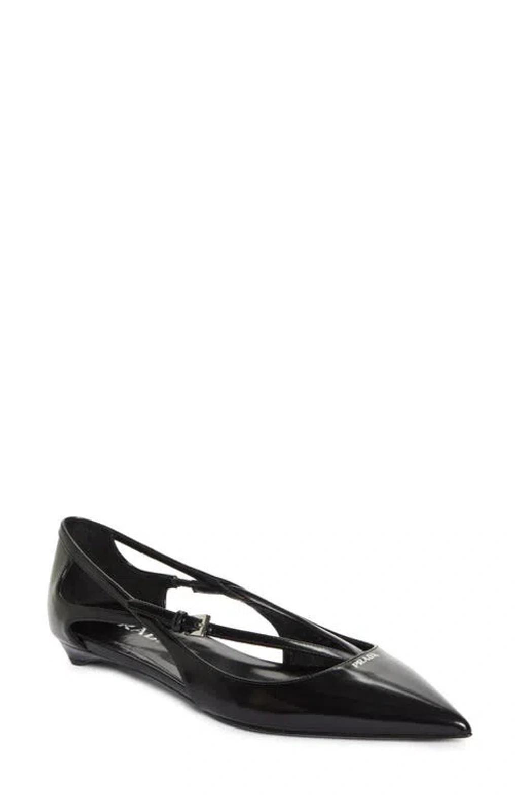 PRADA Strappy Pointed Toe Ballet Flat In Black product image