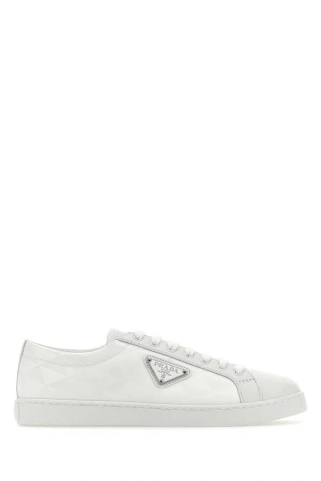 PRADA Man White Nylon And Leather Sneakers Product Image