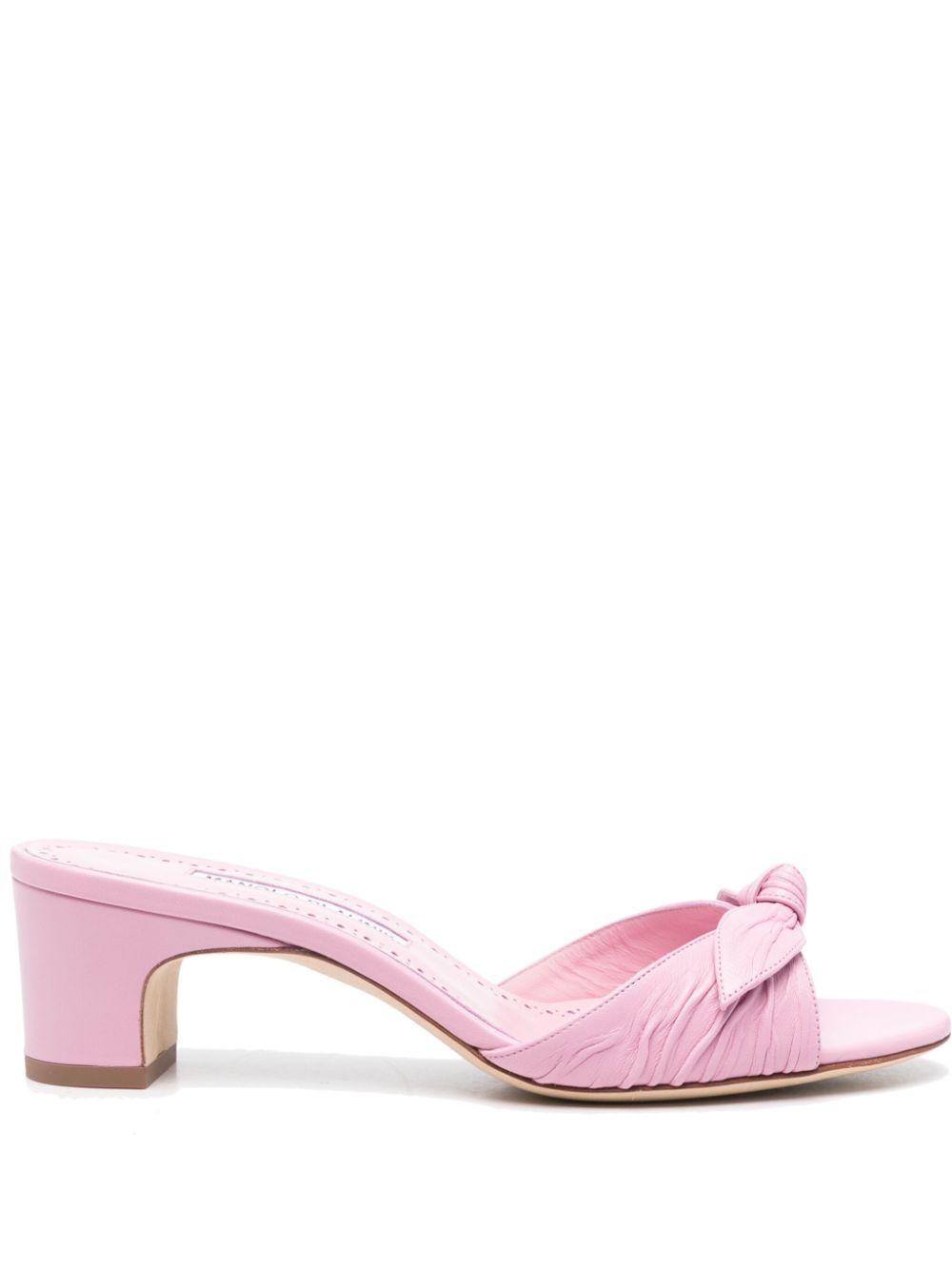 MANOLO BLAHNIK Lolloso Bow-detail Leather Mules In Pink Product Image