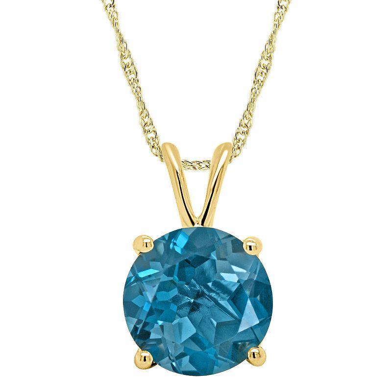 Alyson Layne 14k Gold Round London Blue Topaz Pendant Necklace, Womens Product Image