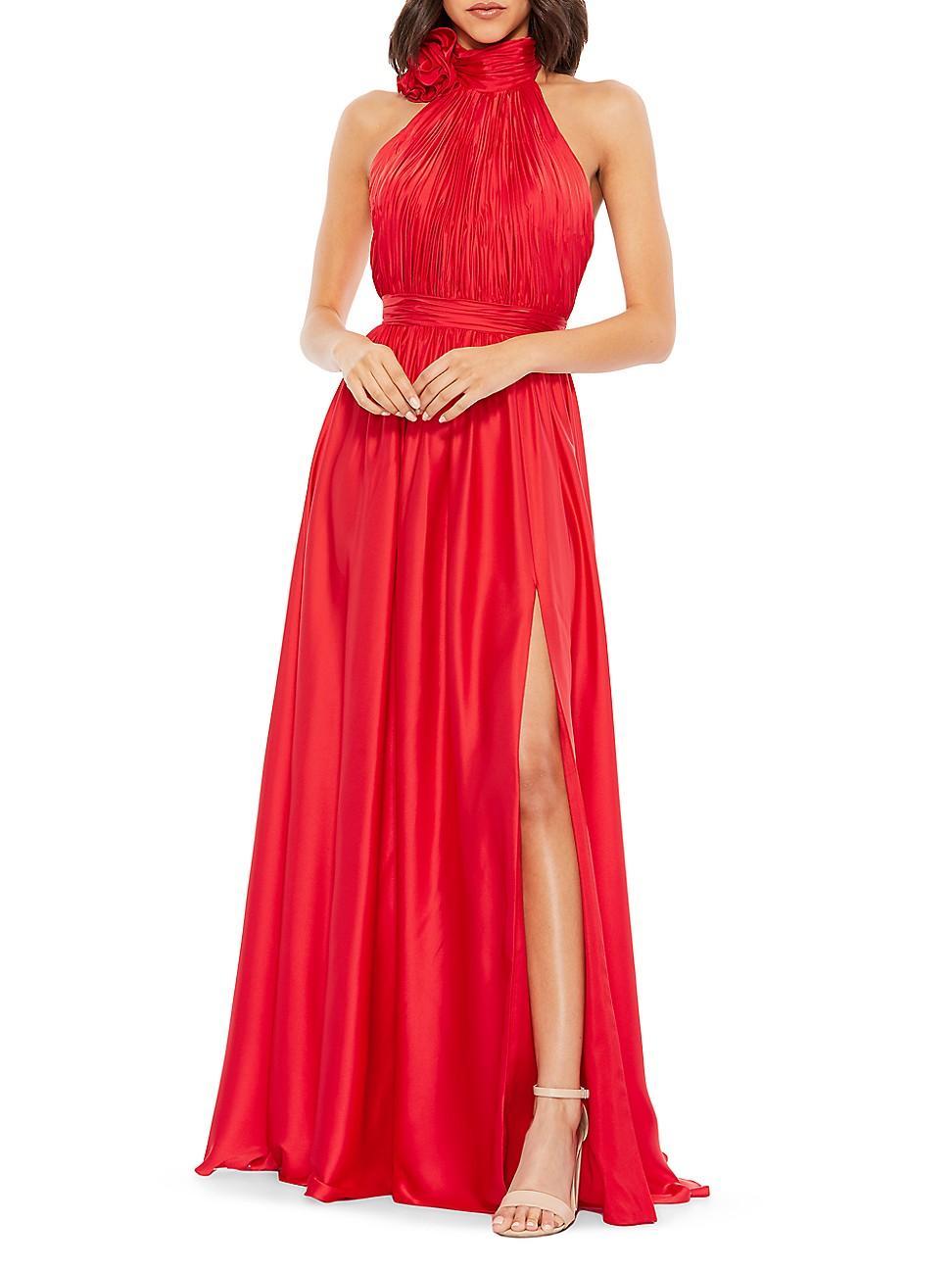 Mac Duggal Rosette Satin Halter Gown Product Image