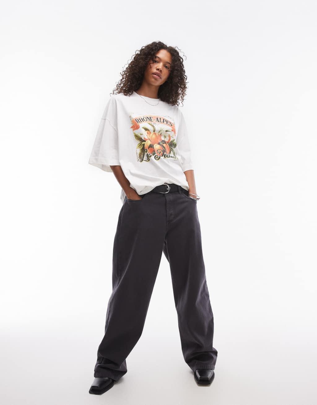 Topshop graphic les peaches oversized tee in cream Product Image