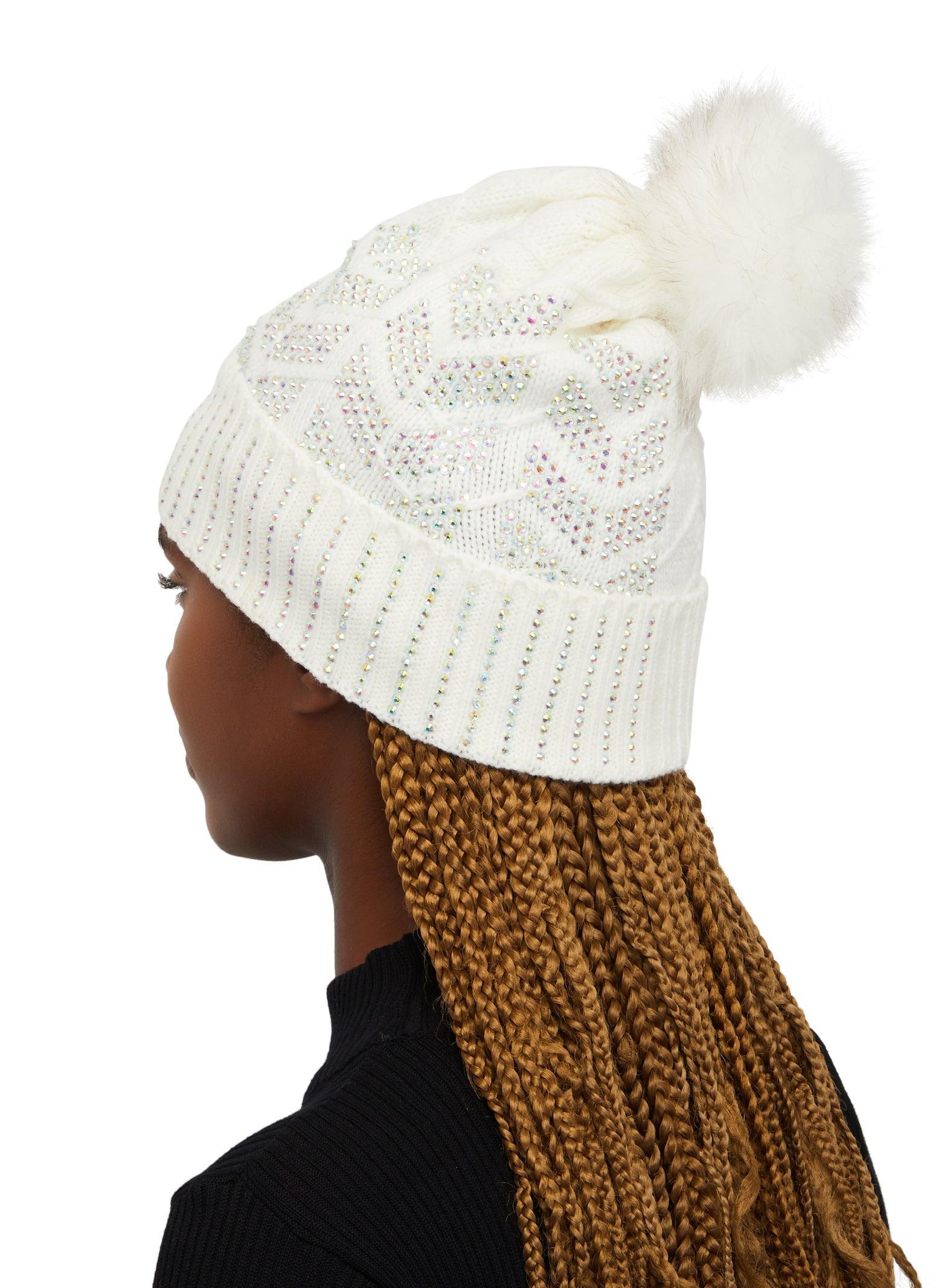 Rhinestone Faux Fur Pom Pom Beanie Female product image