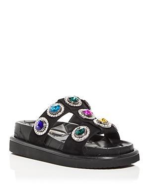 Kurt Geiger London Orson Leather Oversized Rainbow Studded Jewel Slide Sandals Product Image