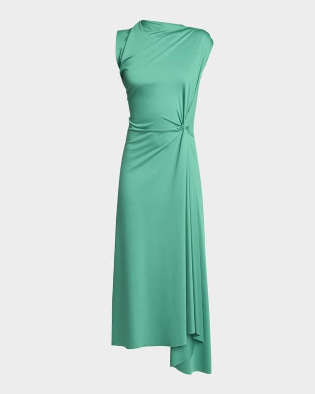 Twisted Knot Asymmetric Drape Midi Dress Product Image