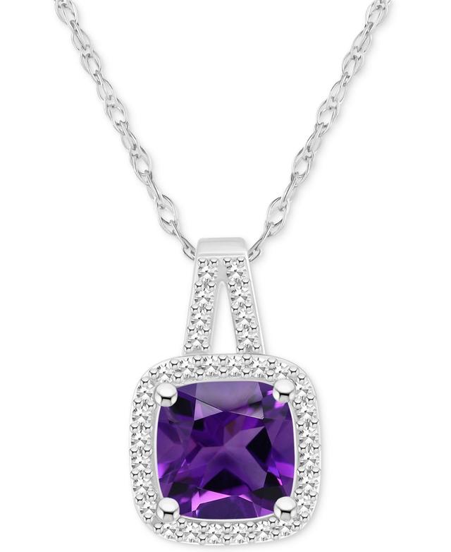 Celebration Gems Sterling Silver 7 mm Cushion Gemstone & 1/6 Carat T.W. Diamond Halo Pendant Necklace, Womens Red Product Image