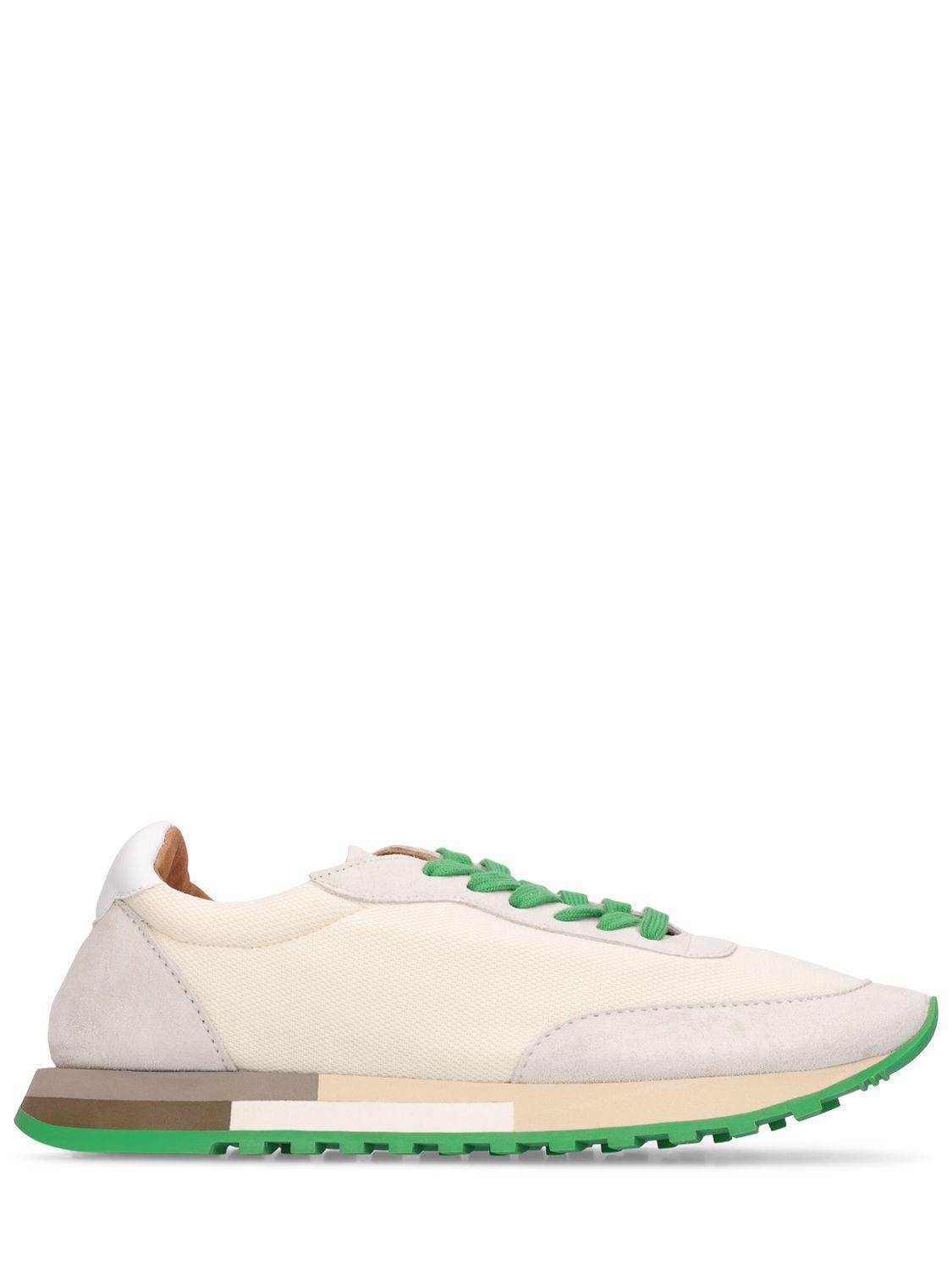 THE ROW Owen Color-block Mesh And Suede Sneakers In Ivory Green Product Image