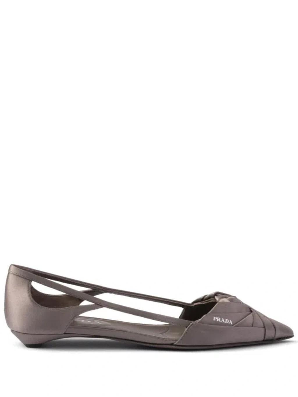 PRADA Satin Ballet Flats In Grey Product Image