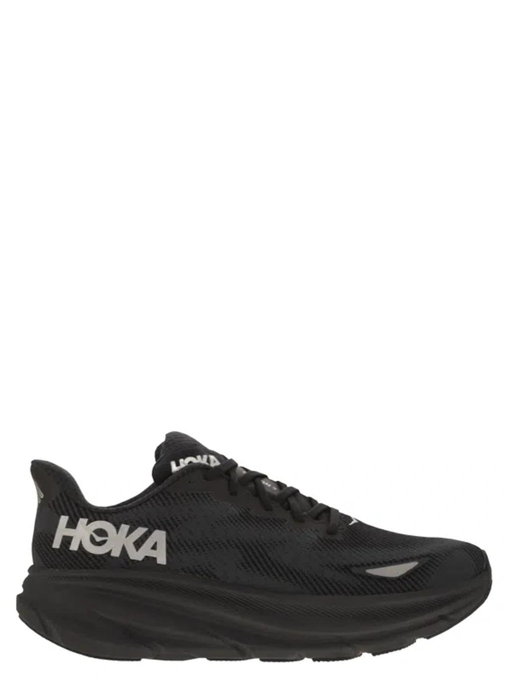 HOKA Clifton 9 Breathable Sports Shoe In Black Product Image