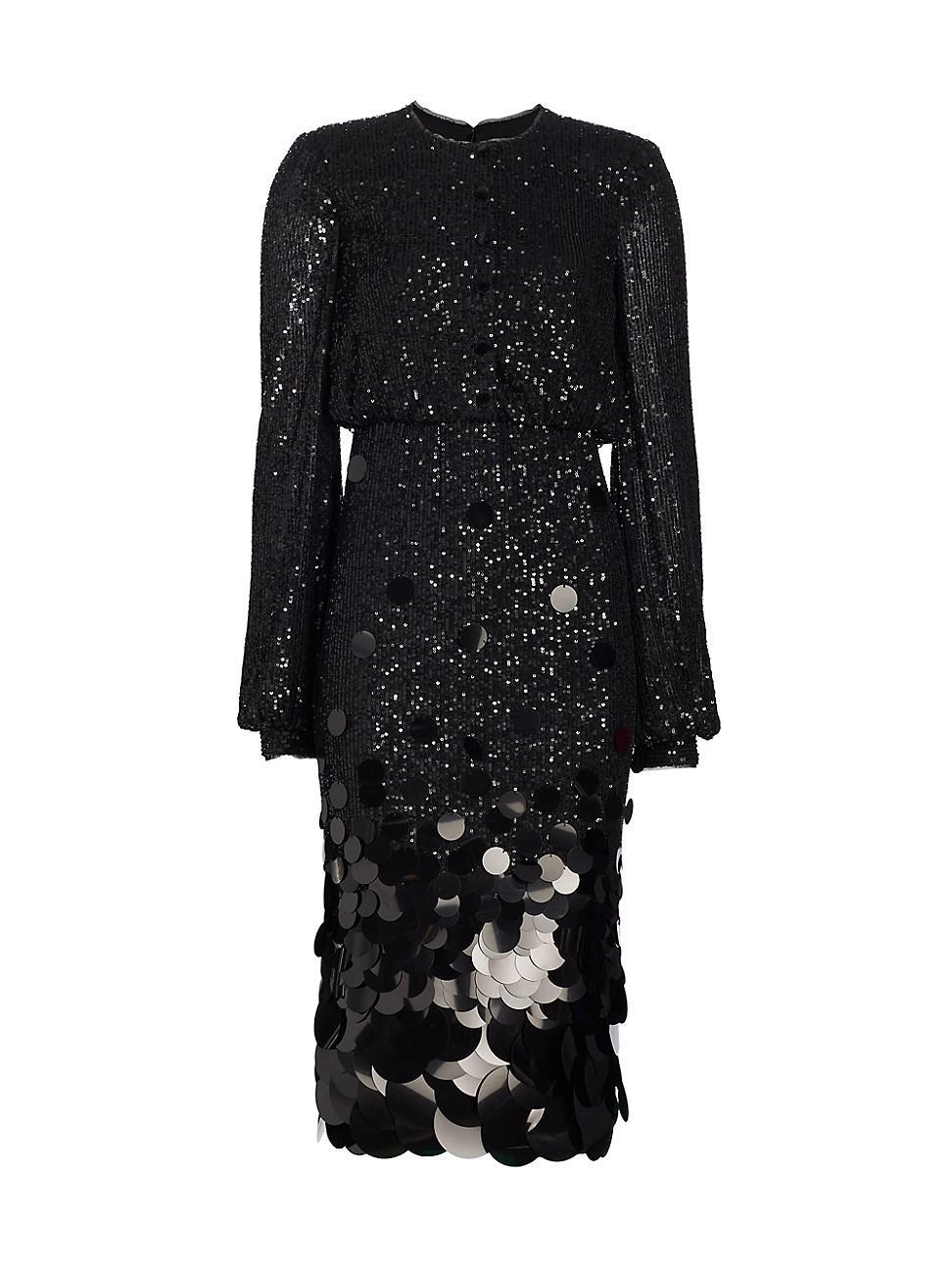 Womens Sequined Long-Sleeve Midi-Dress product image