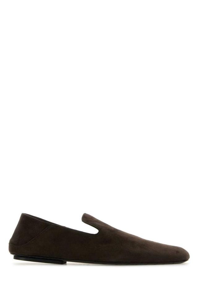 Dark Brown Suede Slip Loafers Product Image