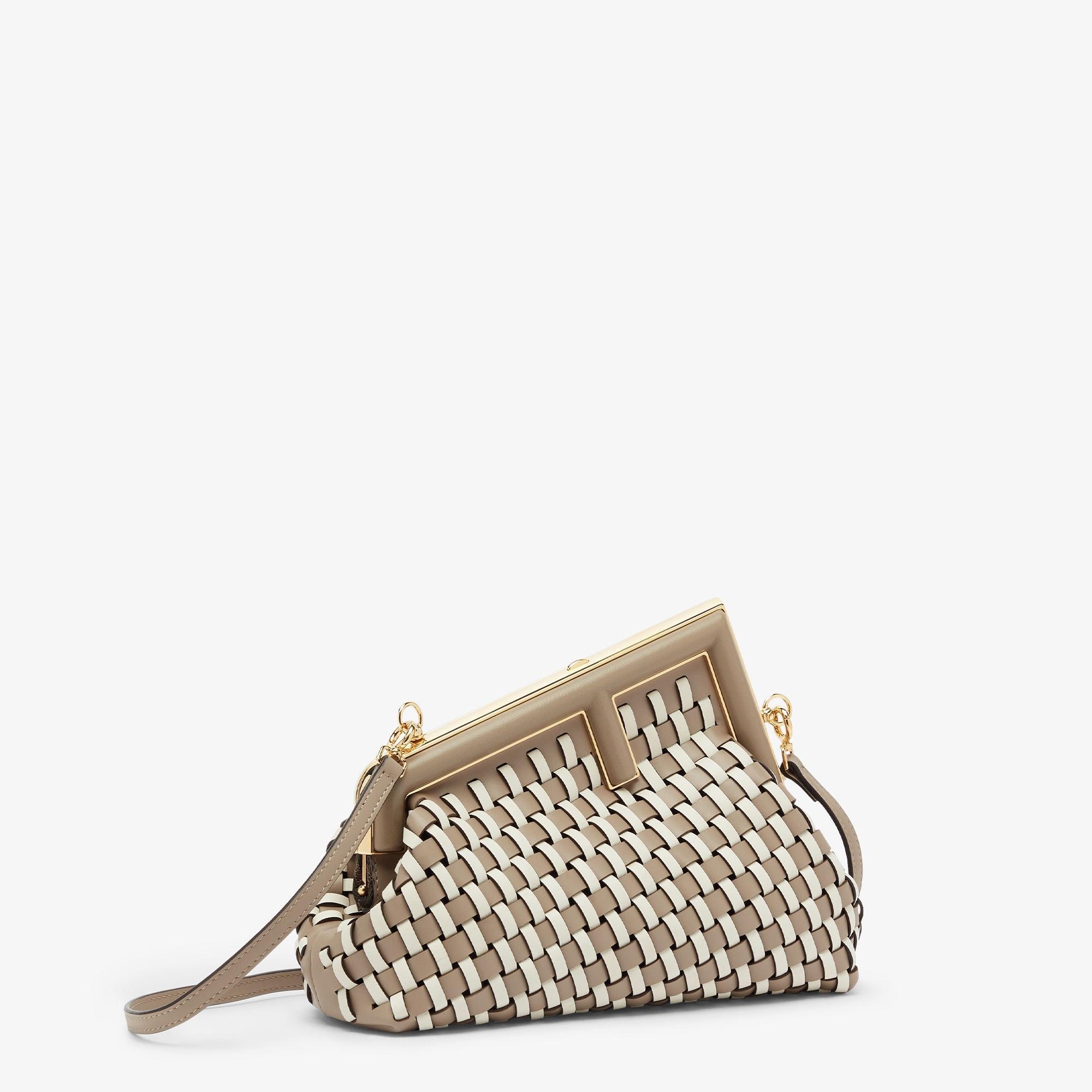 Fendi First SmallDove gray and white interlaced leather bag Product Image