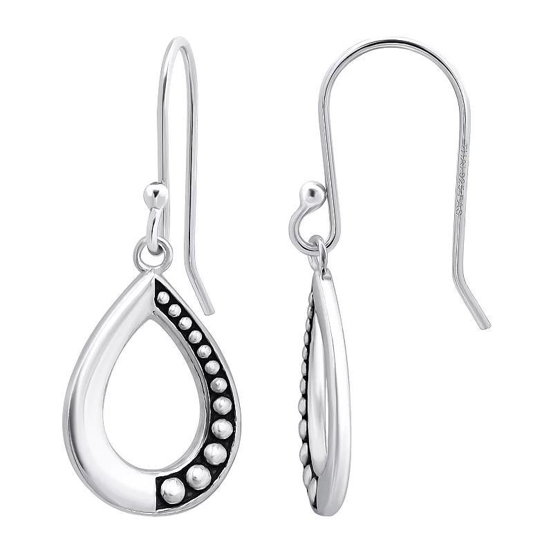 Aleure Precioso Sterling Silver 1/2 Beaded & 1/2 Polished Open Teardrop Fishhook Drop Earrings, Womens Product Image