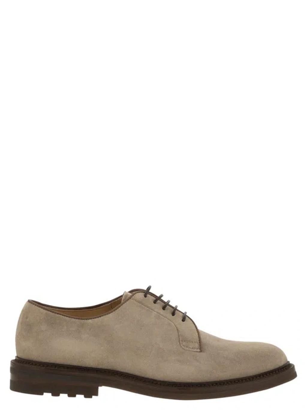 Suede Derby Shoes In Beige product image