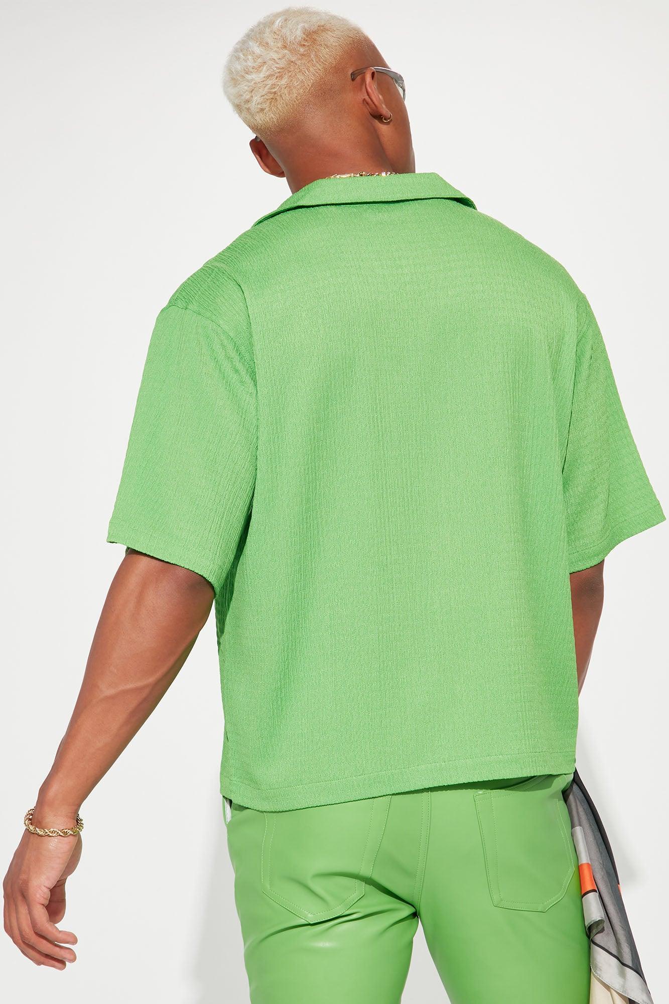 You Can Feel It Textured Short Sleeve Button Up - Green Product Image