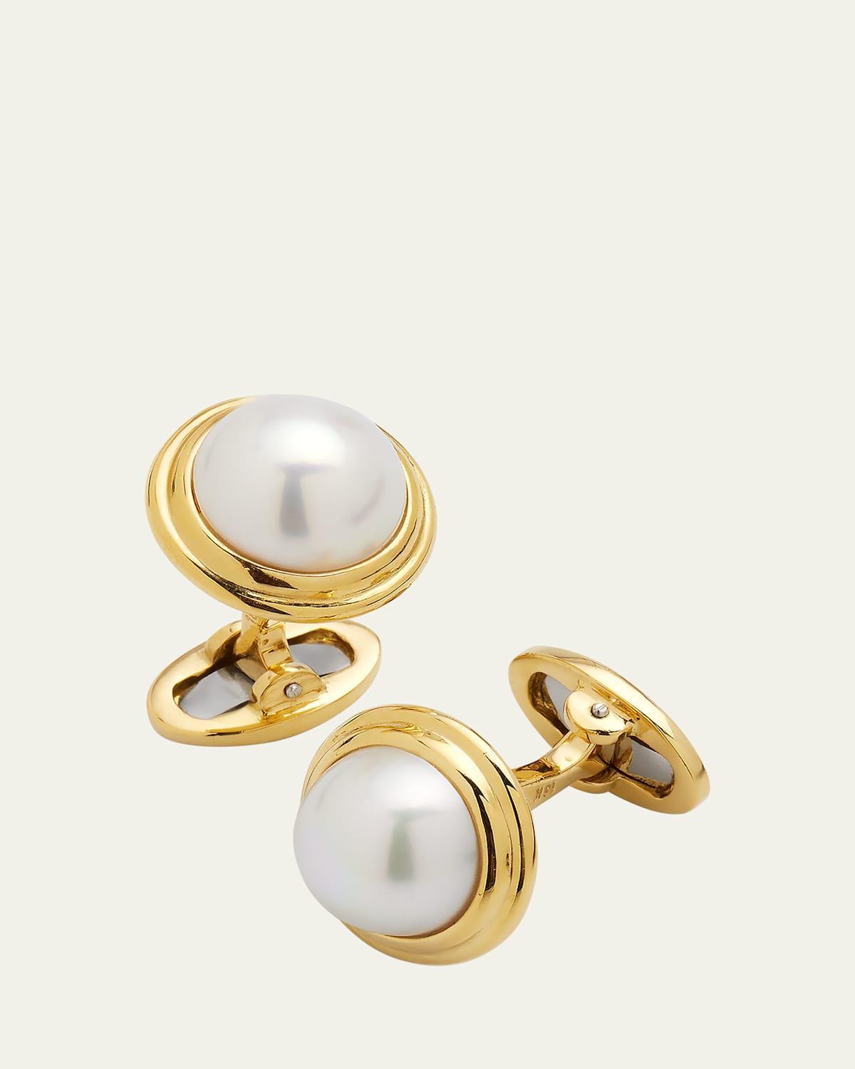 Jan Leslie Men's 18K Gold Mabe Pearl Cufflinks Product Image