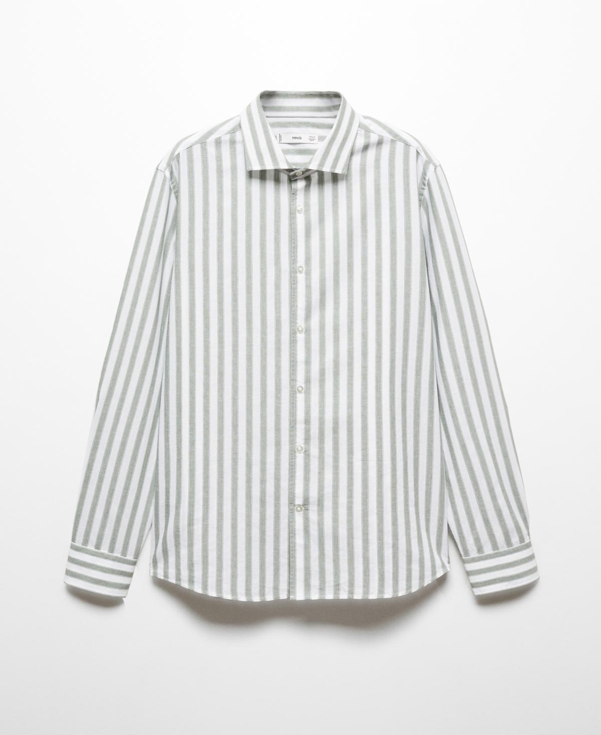 MANGO MAN - Regular fit striped cotton shirt greenMen Product Image