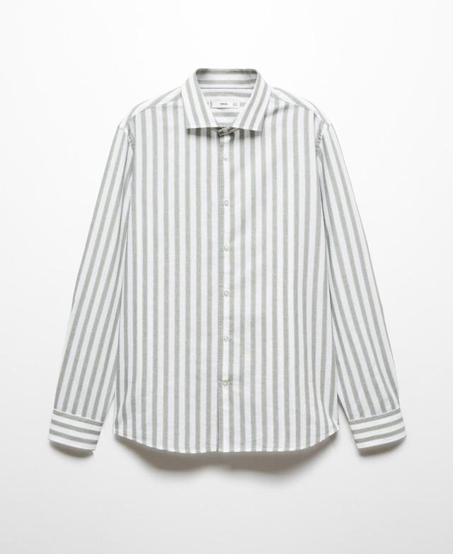 MANGO MAN - Regular fit striped cotton shirt greenMen Product Image