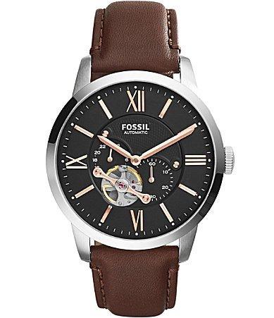 Fossil Mens Automatic Townsman Brown Leather Strap Watch 44mm ME3061 Product Image