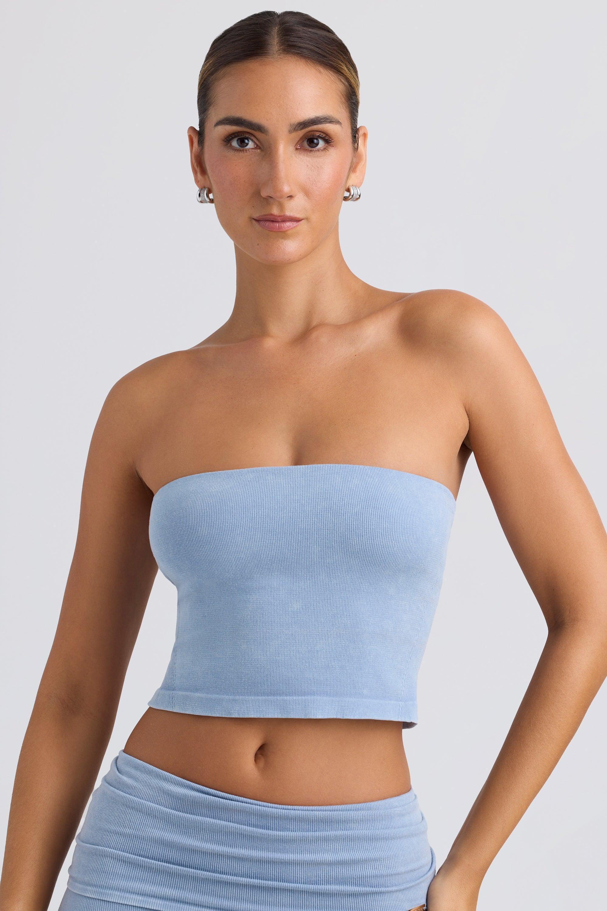 Bandeau Crop Top in Washed Blue Product Image